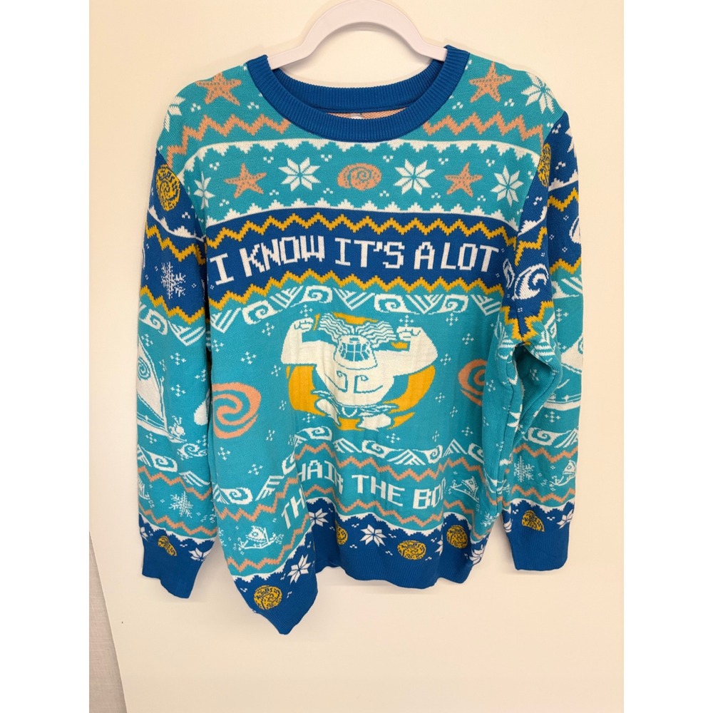 Ugly Christmas Moana Knit Fair Isle Sweater Maui Disney Kidcore Women XL Blue